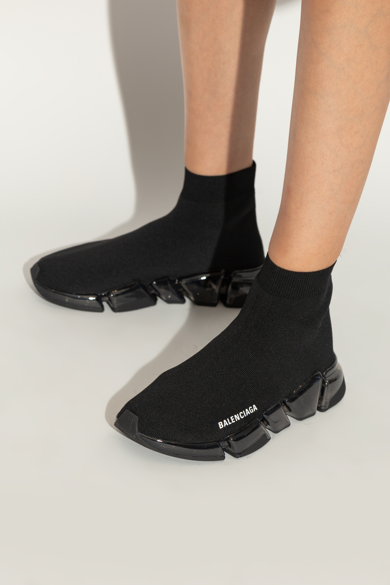 Balenciaga speed trainer shops black on feet